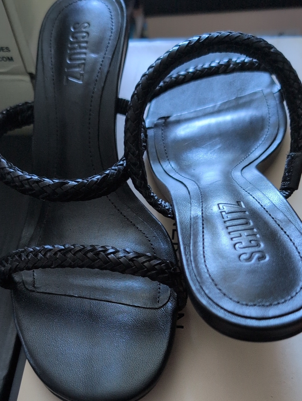 SCHUTZ Black Braided Double-Strap Slide Sandals